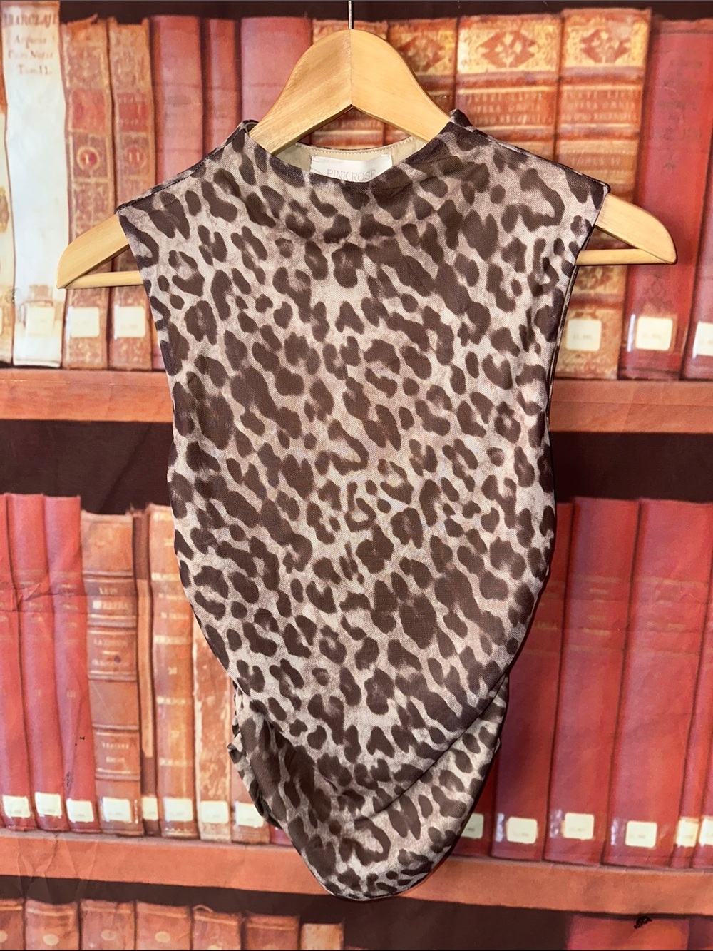 NWT Pink Rose Sand Leopard Mesh Rouched Bodycon Draped Top S Y2K